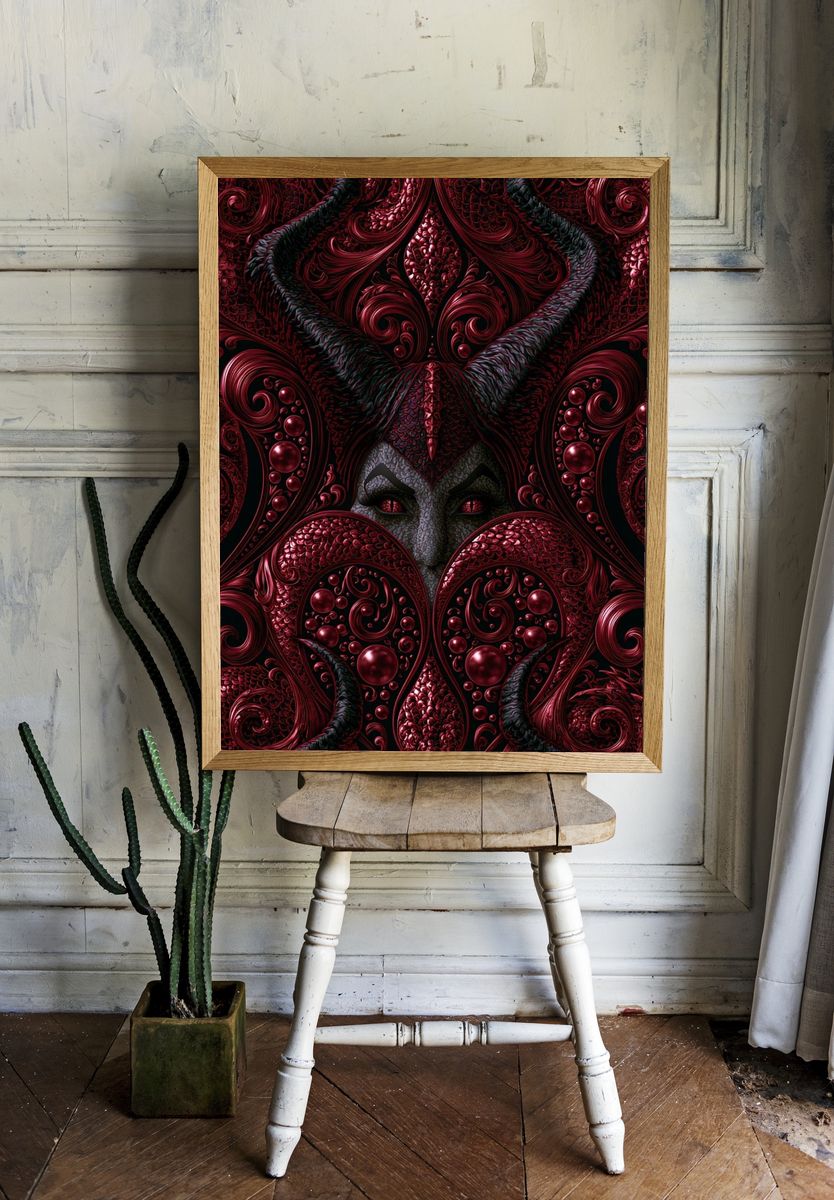 Crimson Serpent Queen Illustration Poster. — room view 1