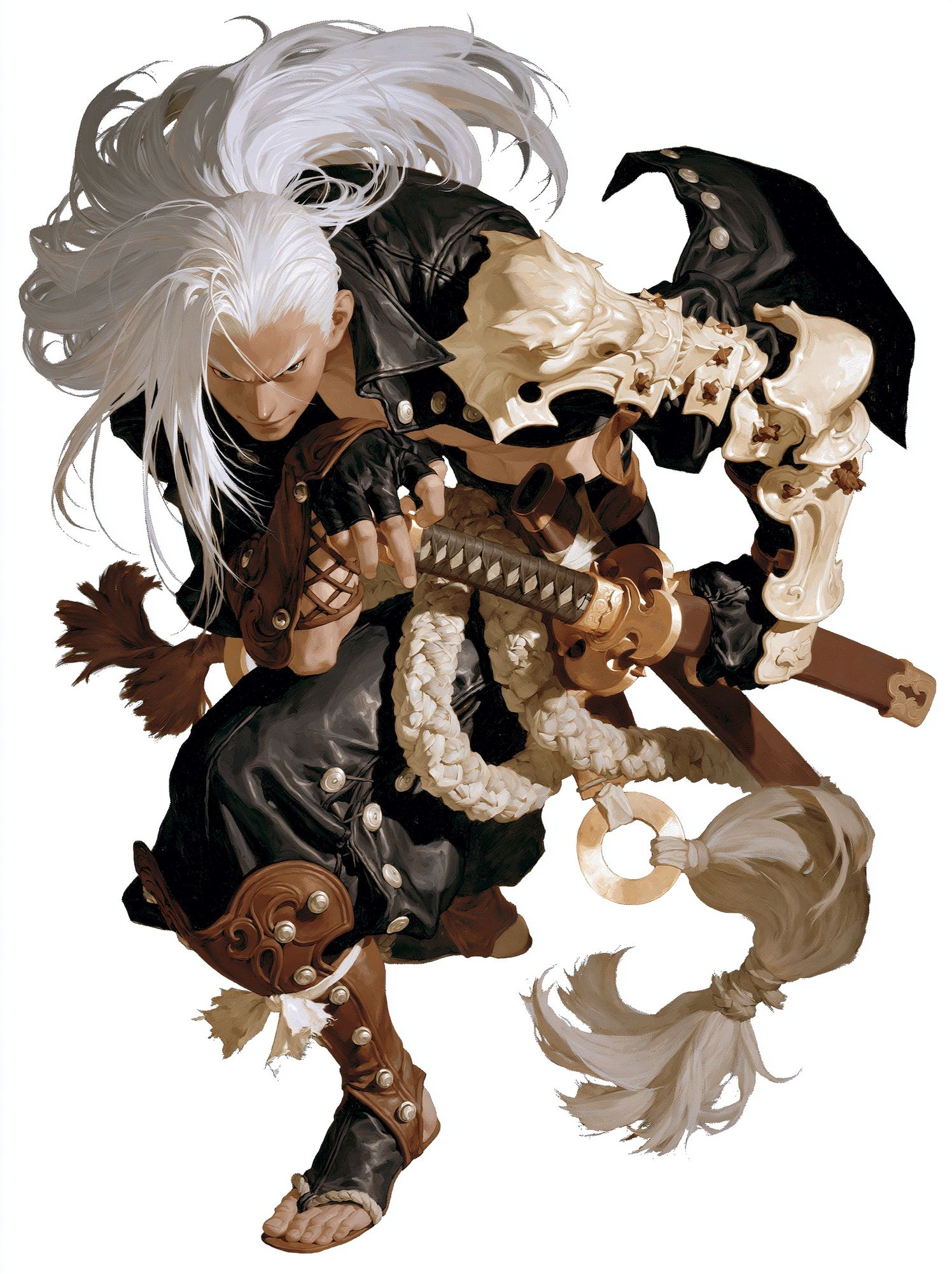White-Haired Warrior Digital Art Poster. poster detail