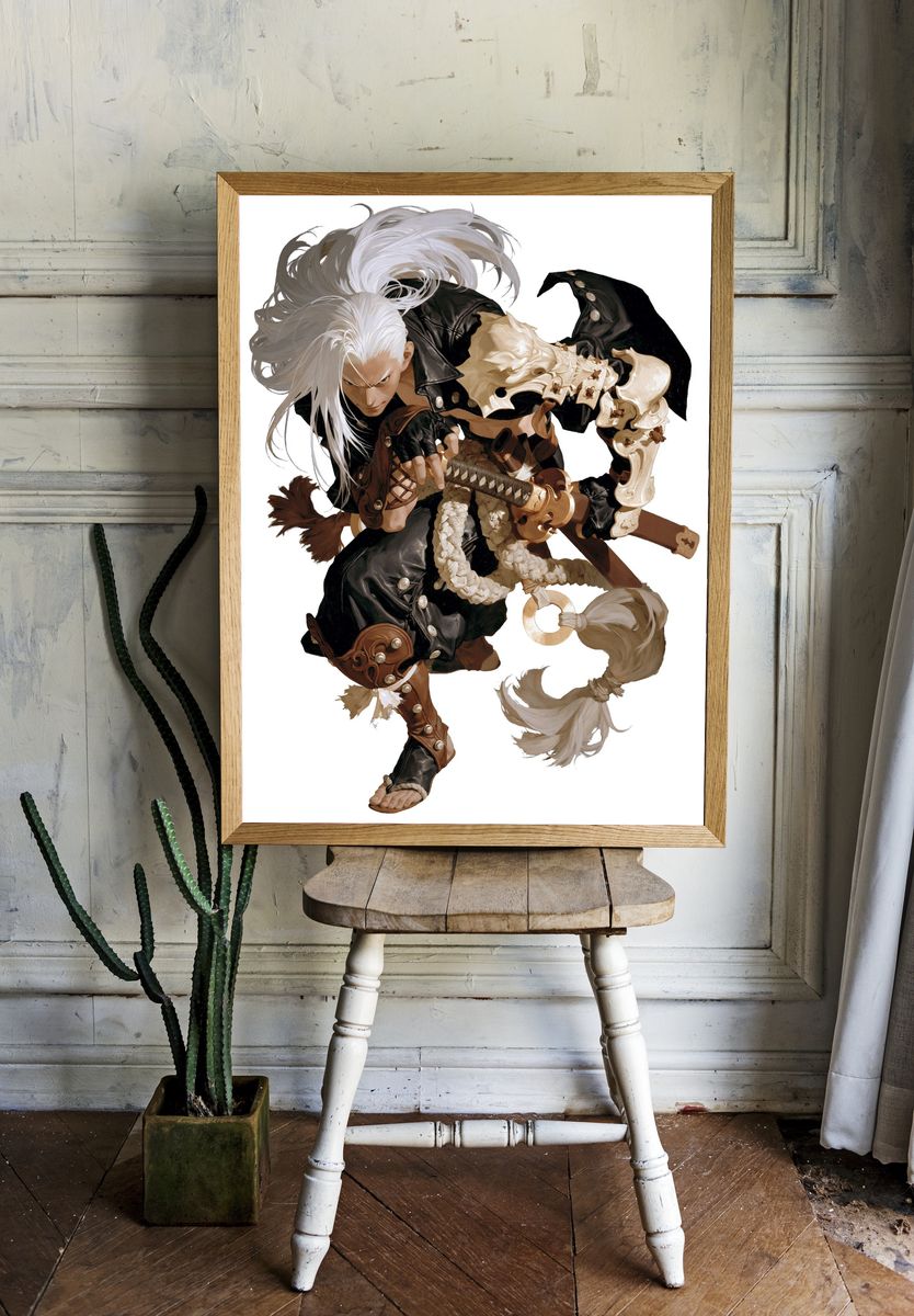White-Haired Warrior Digital Art Poster. — room view 1