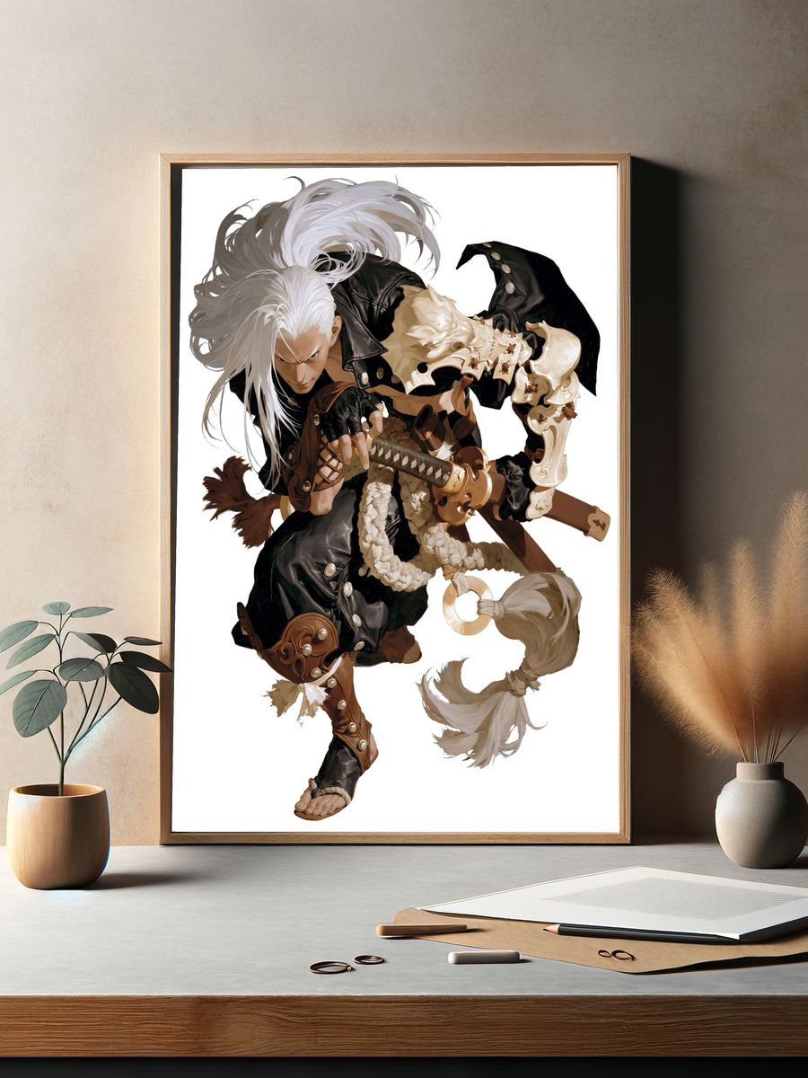 White-Haired Warrior Digital Art Poster. — room view 2