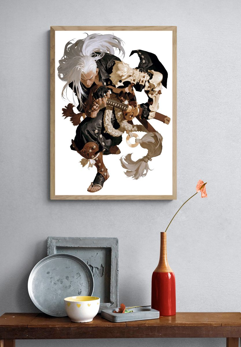 White-Haired Warrior Digital Art Poster. — room view 3
