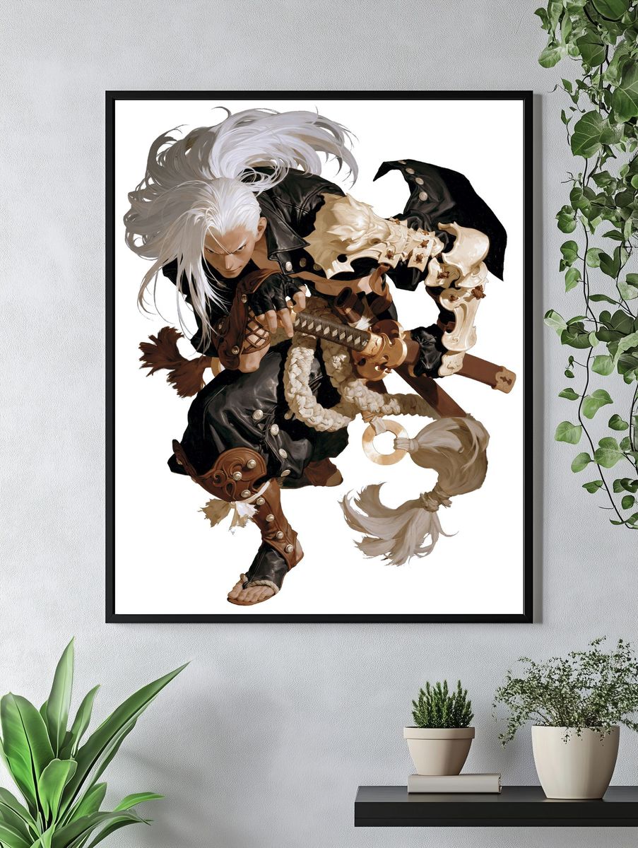 White-Haired Warrior Digital Art Poster. — room view 4