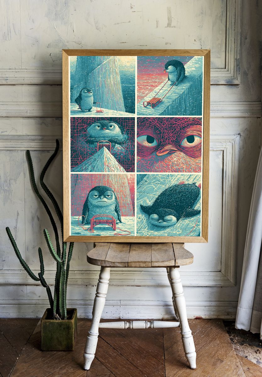 Surreal Owl Study Illustration Poster. — room view 1
