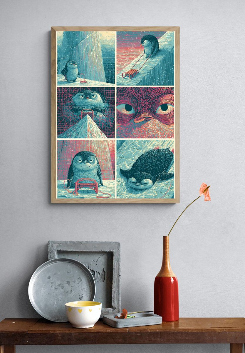 Surreal Owl Study Illustration Poster. — room view 3