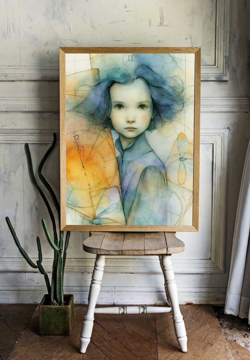 Dreamlike Child Portrait Illustration Poster. room preview