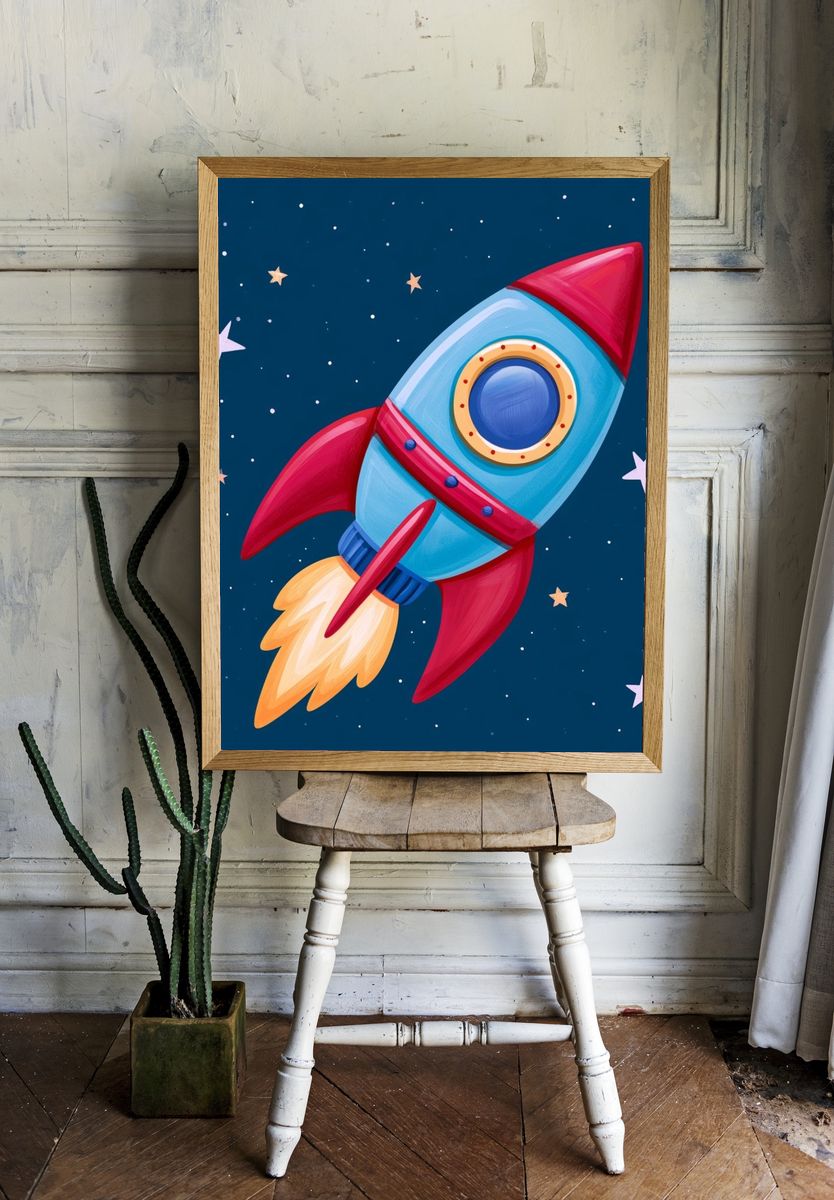 Rocket in Space Illustration Poster. room preview