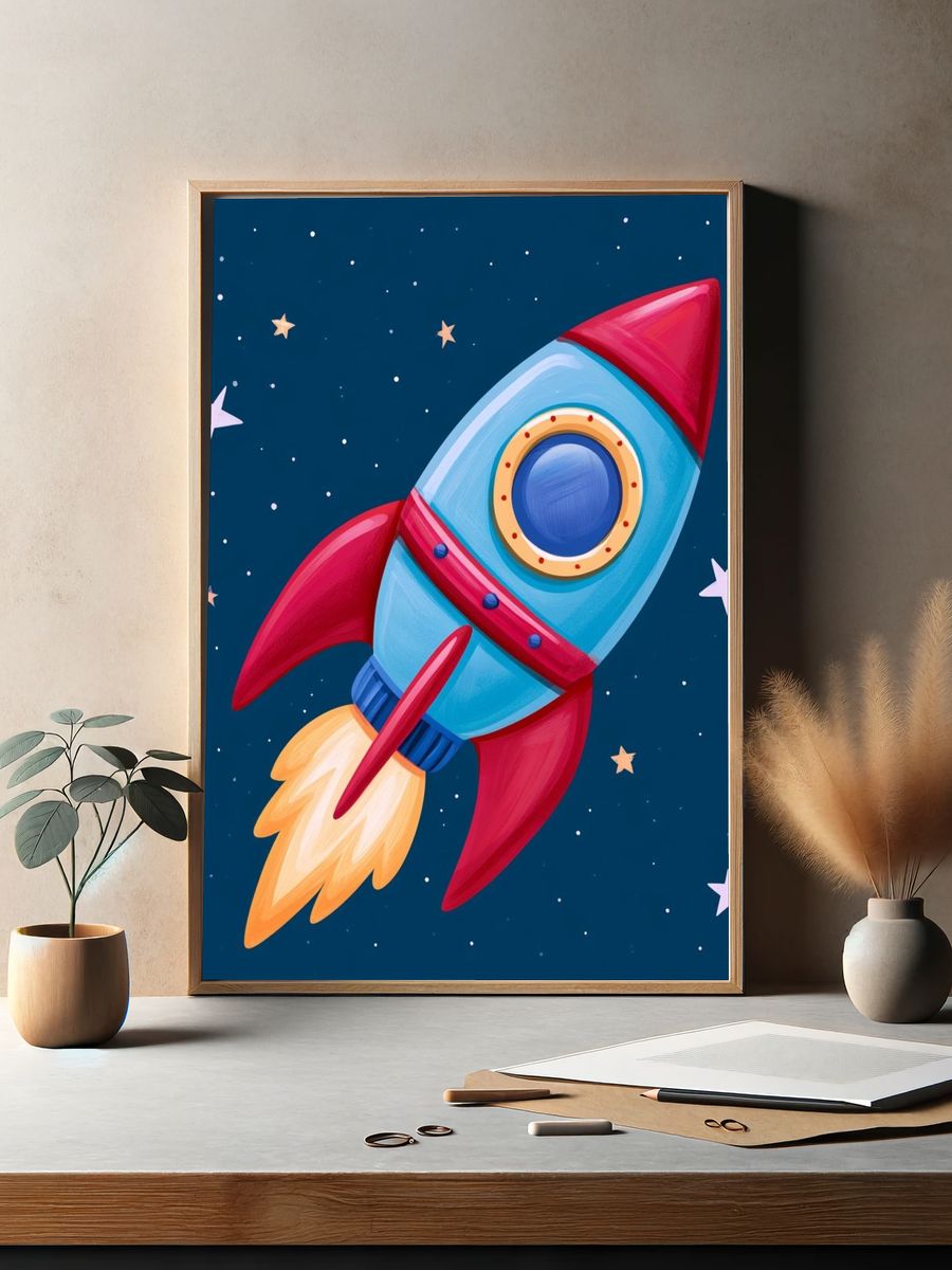 Rocket in Space Illustration Poster. — room view 2