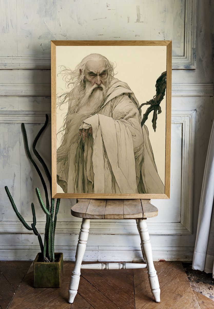Ancient Sage Ink Illustration Poster. — room view 1