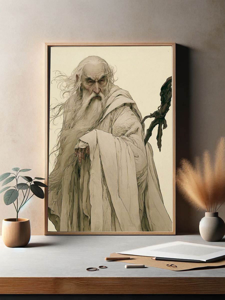 Ancient Sage Ink Illustration Poster. — room view 2