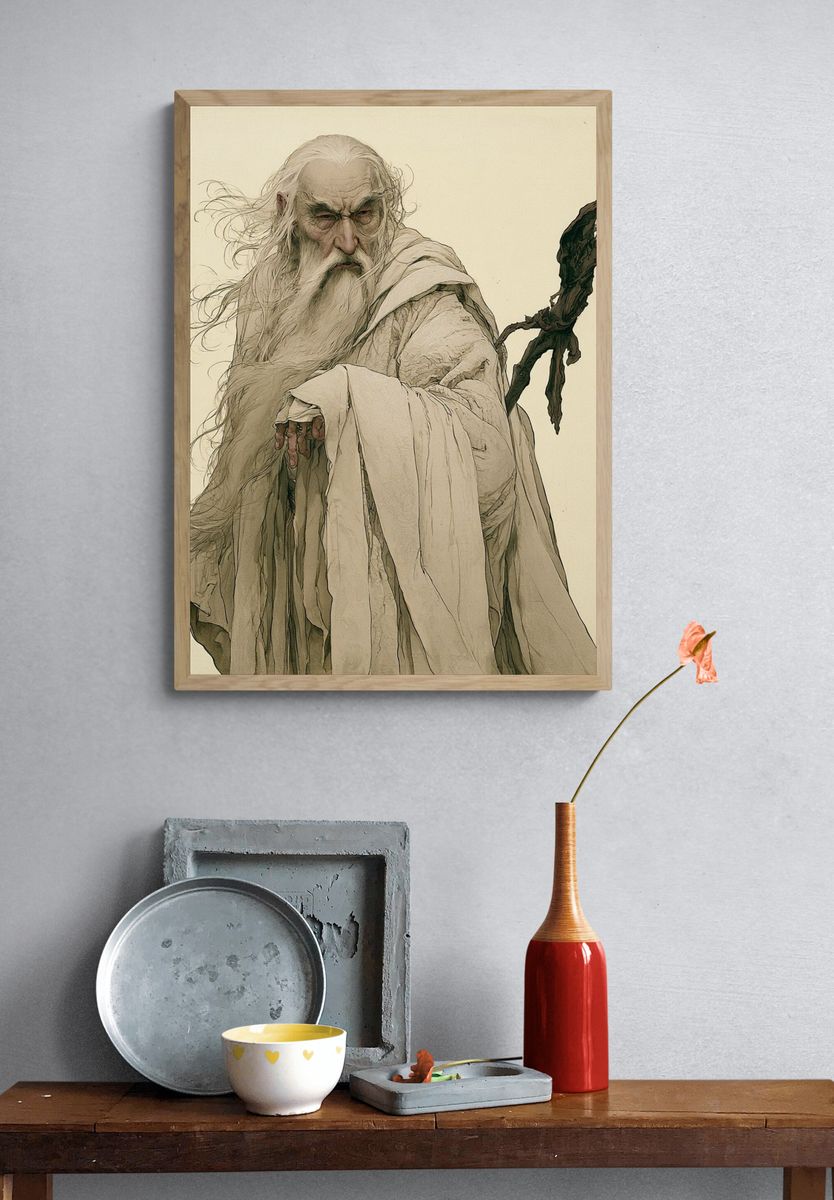 Ancient Sage Ink Illustration Poster. — room view 3