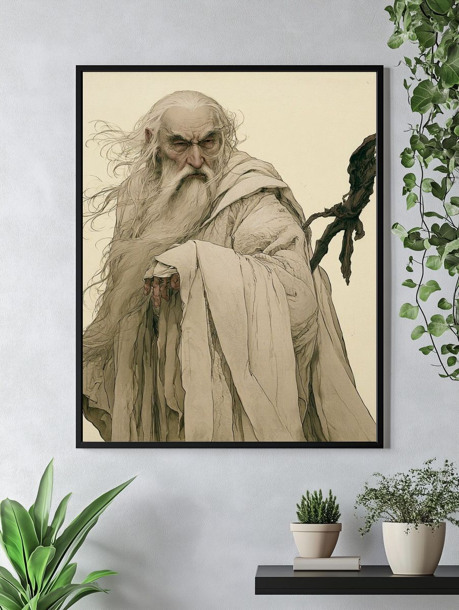 Ancient Sage Ink Illustration Poster. — room view 4