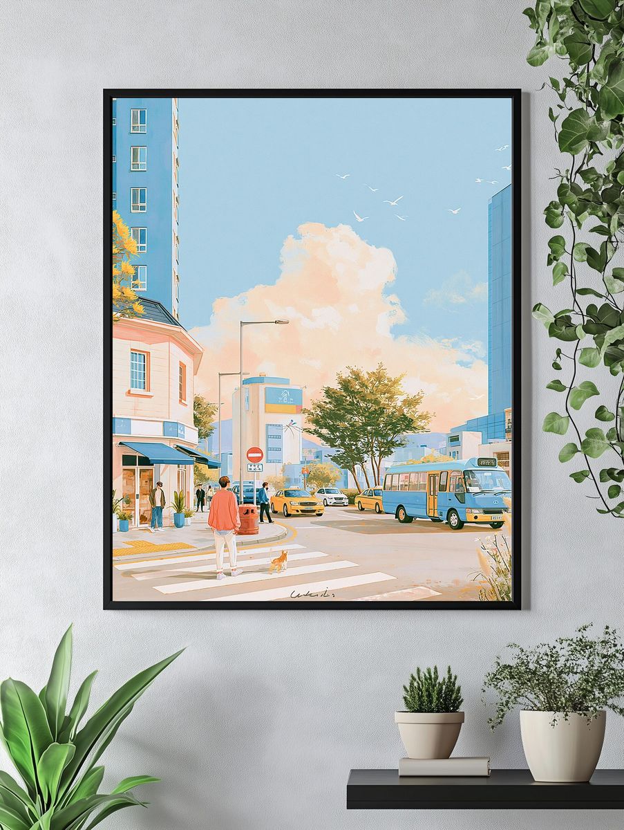 Pastel City Street Illustration Poster. — room view 4