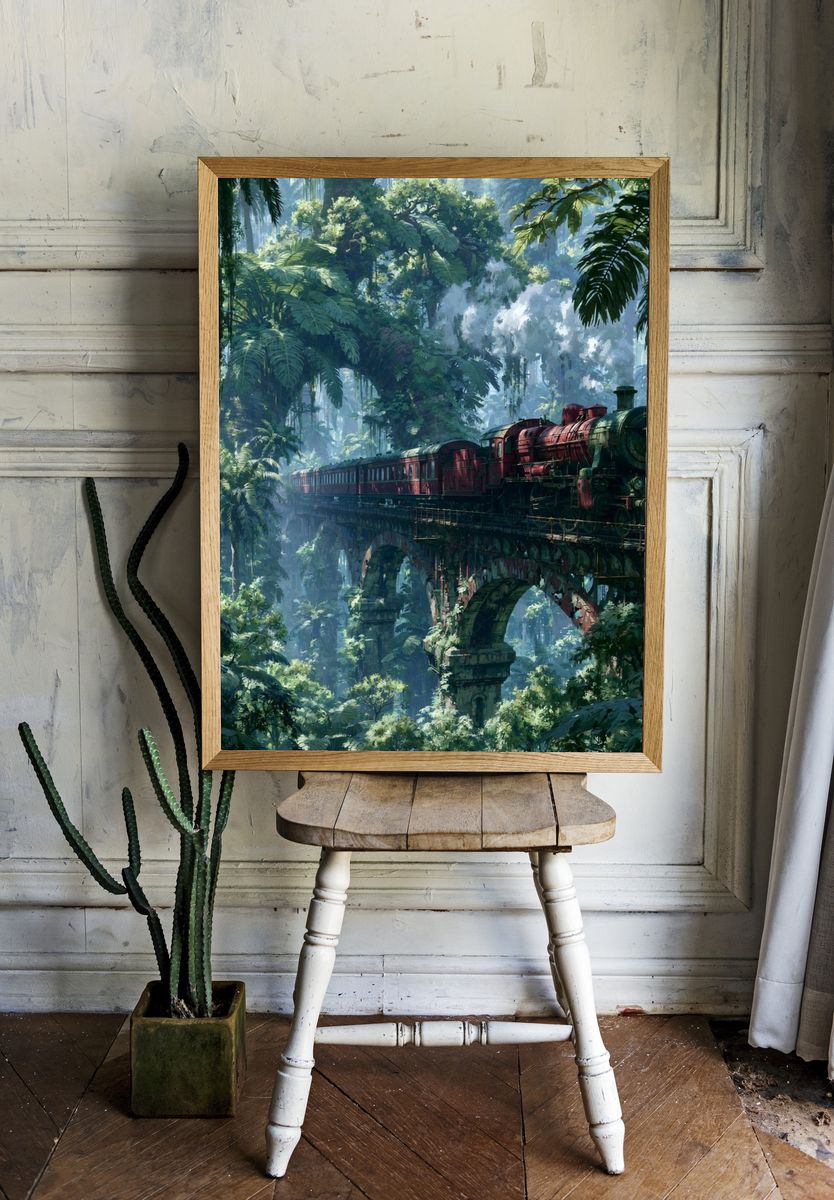Jungle Steam Train Illustration Poster. room preview