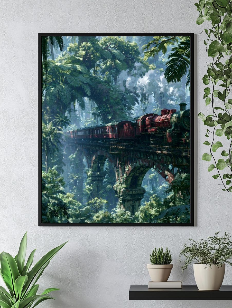 Jungle Steam Train Illustration Poster. — room view 4