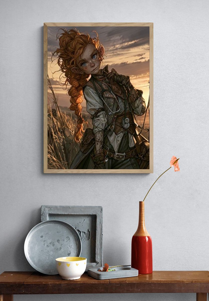 Red-Haired Adventurer Illustration Poster. — room view 3