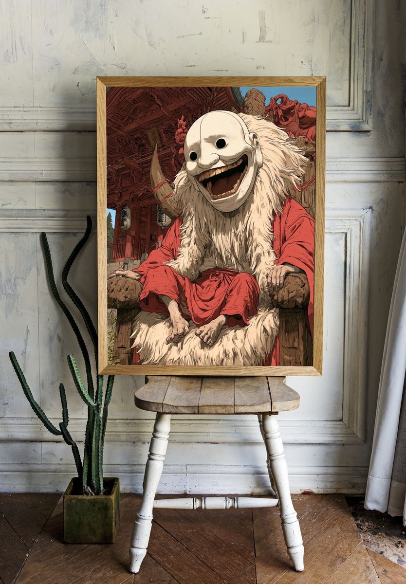 Masked Shrine Guardian Illustration Poster. — room view 1