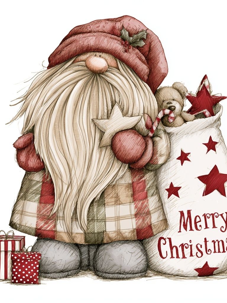 Merry Christmas Gnome Illustration Poster. poster detail