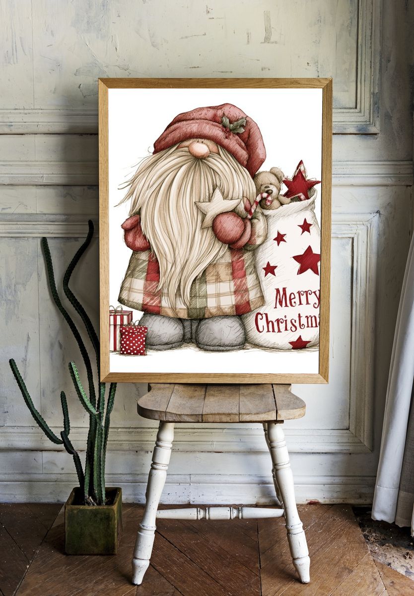 Merry Christmas Gnome Illustration Poster. room preview