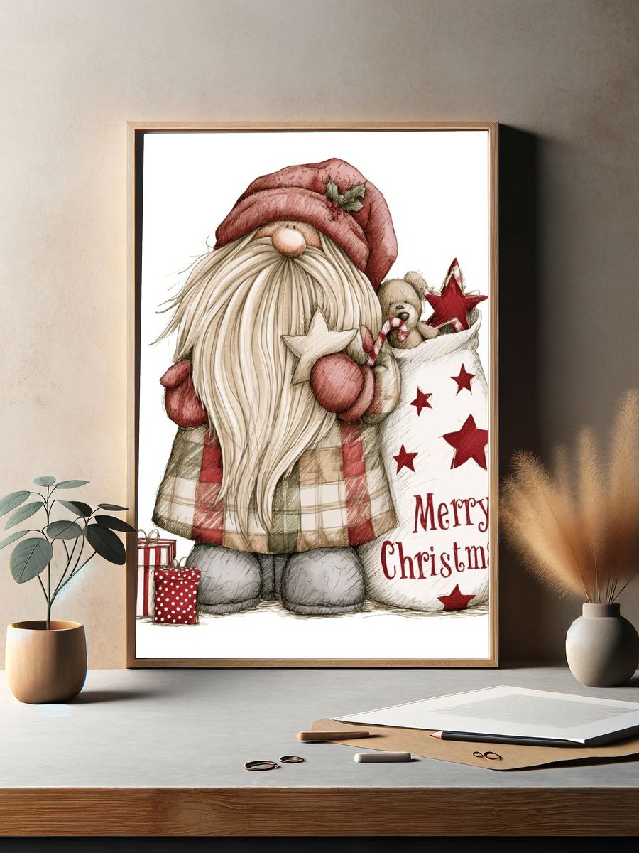 Merry Christmas Gnome Illustration Poster. — room view 2