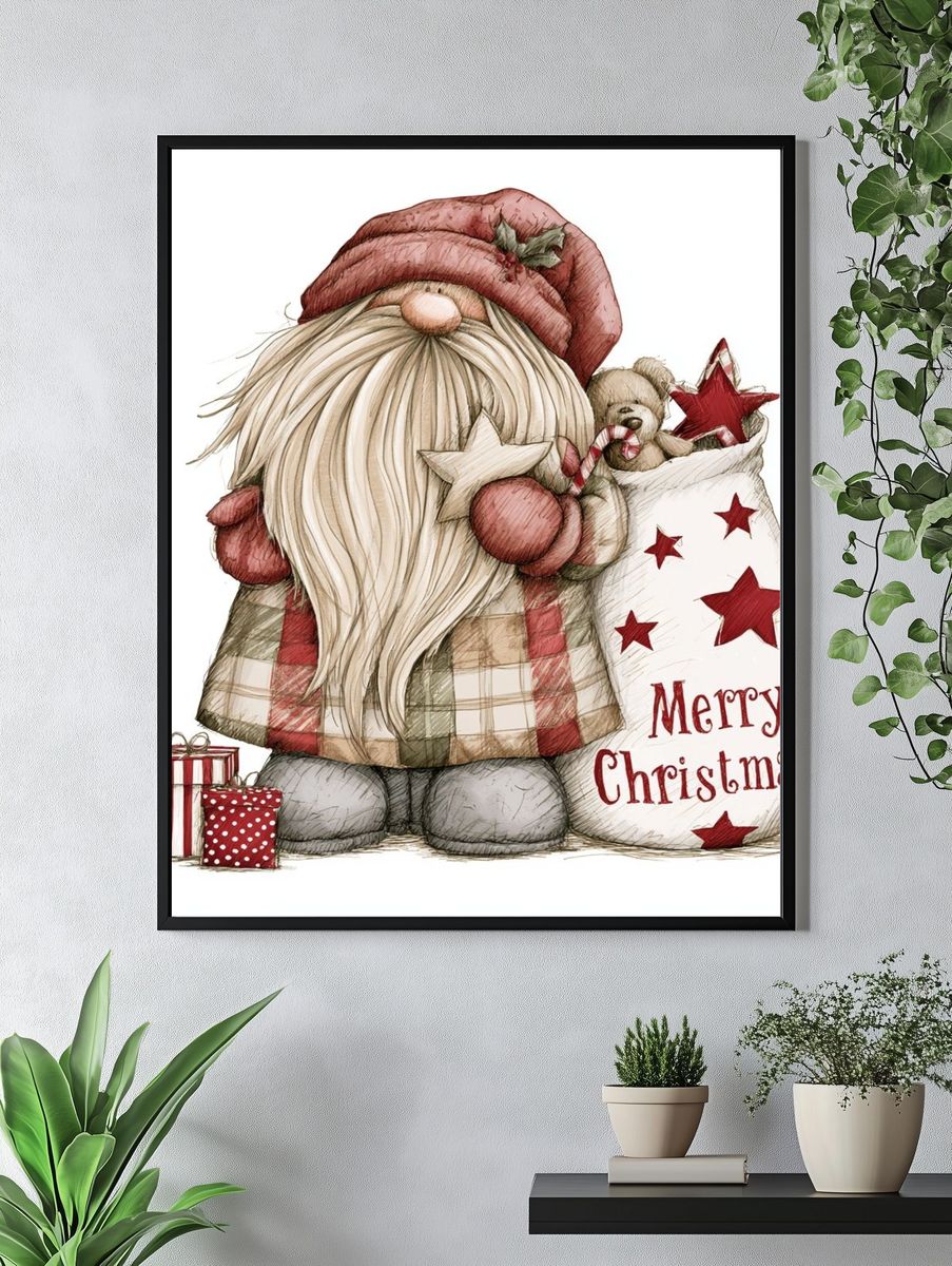 Merry Christmas Gnome Illustration Poster. — room view 4