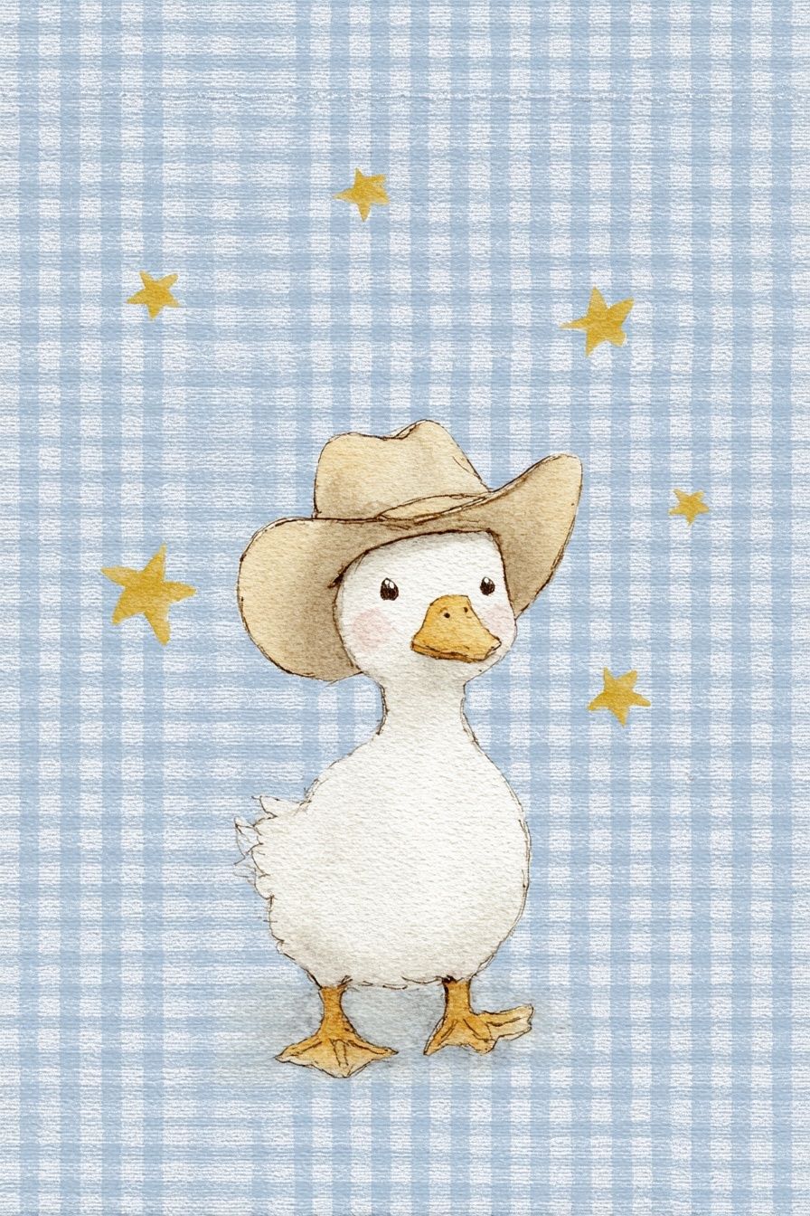 Cowboy Duck Watercolor Print. poster — illustration art