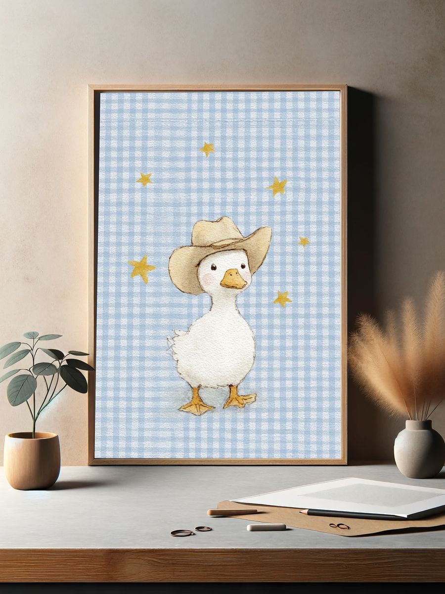 Cowboy Duck Watercolor Print. — room view 2