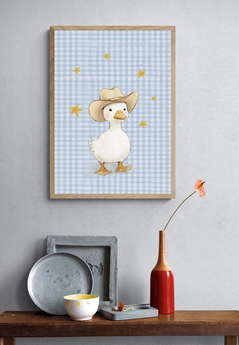 Cowboy Duck Watercolor Print. — room view 3