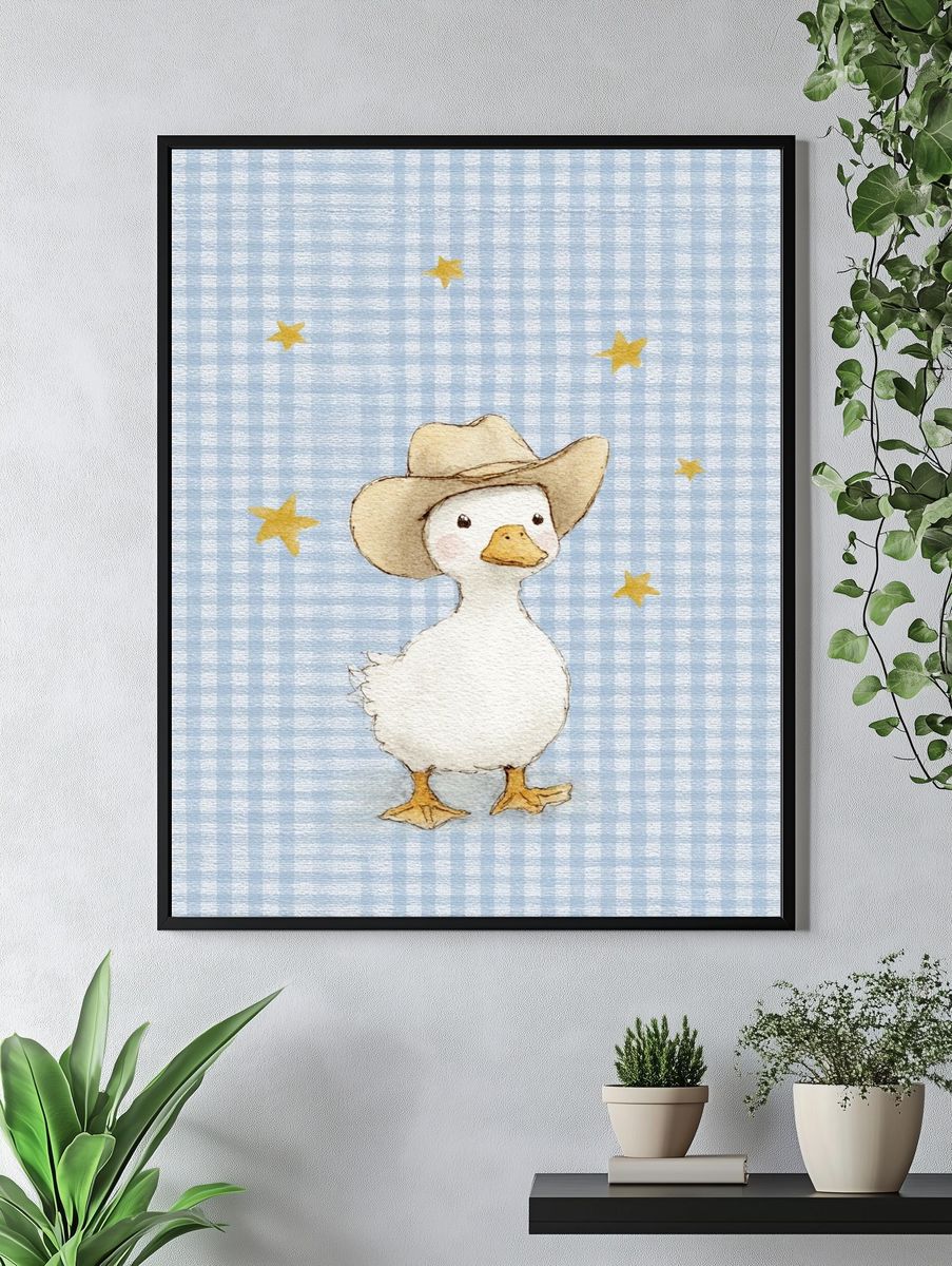 Cowboy Duck Watercolor Print. — room view 4