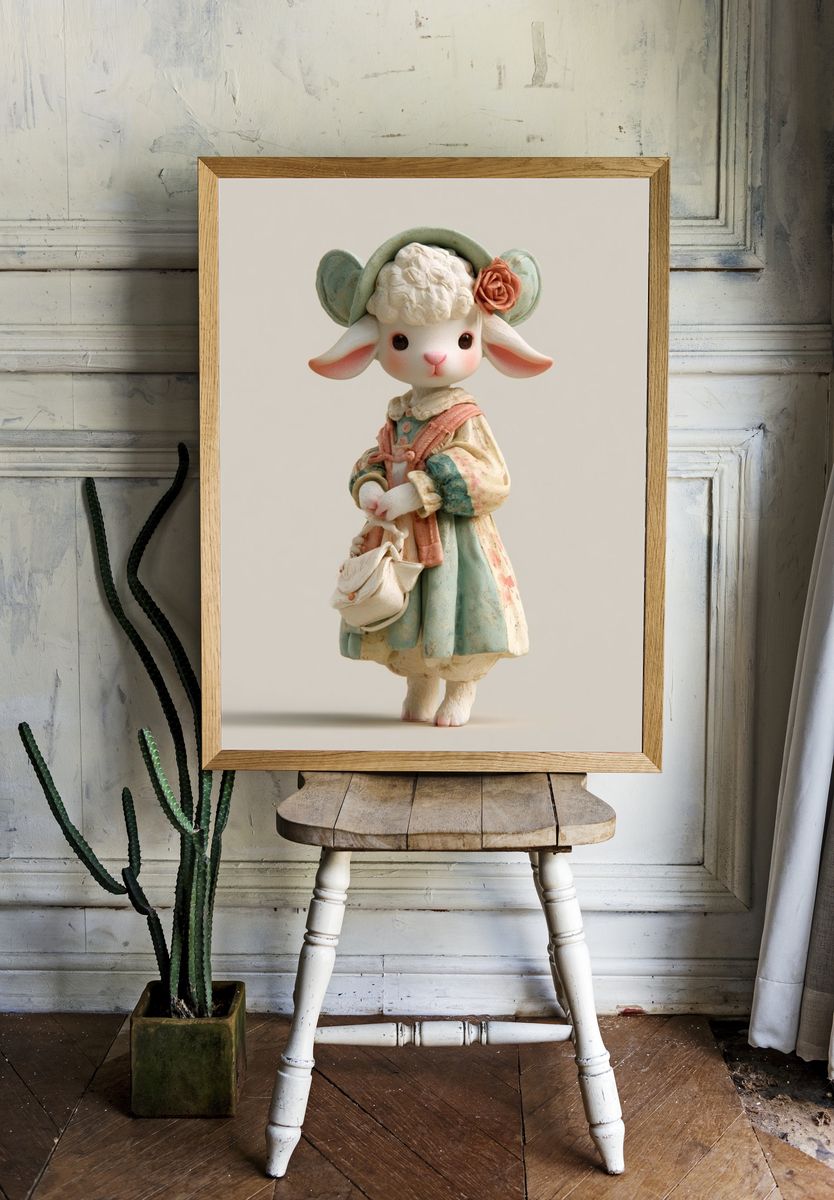 Pastel Lamb Figurine Illustration Poster. room preview