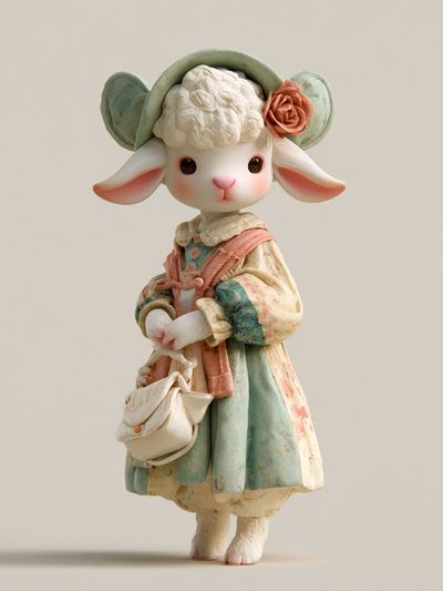 Pastel Lamb Figurine Illustration Poster. poster