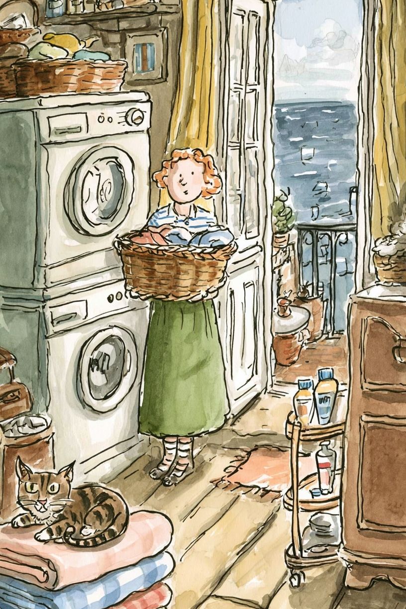 Laundry Room Cat Illustration Poster. poster — illustration art