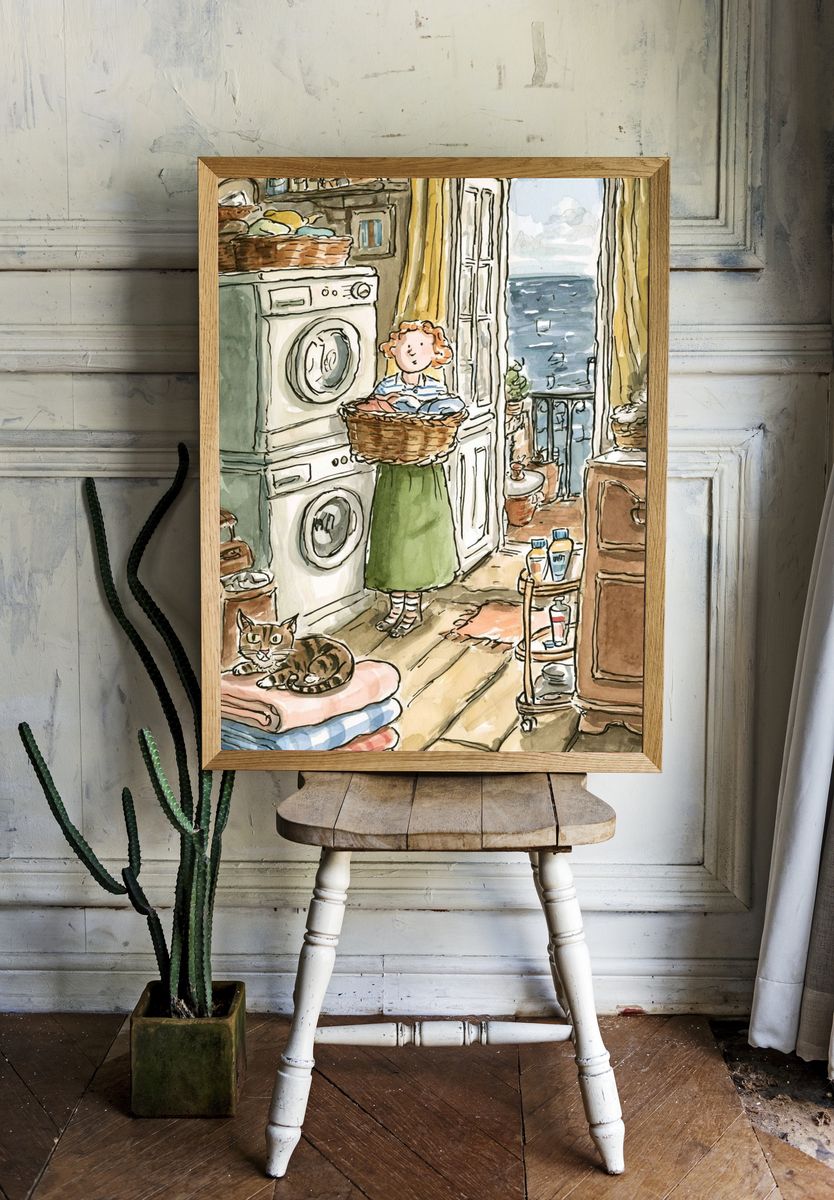 Laundry Room Cat Illustration Poster. — room view 1