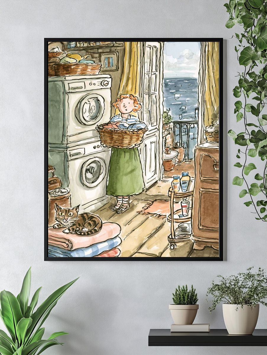 Laundry Room Cat Illustration Poster. — room view 4