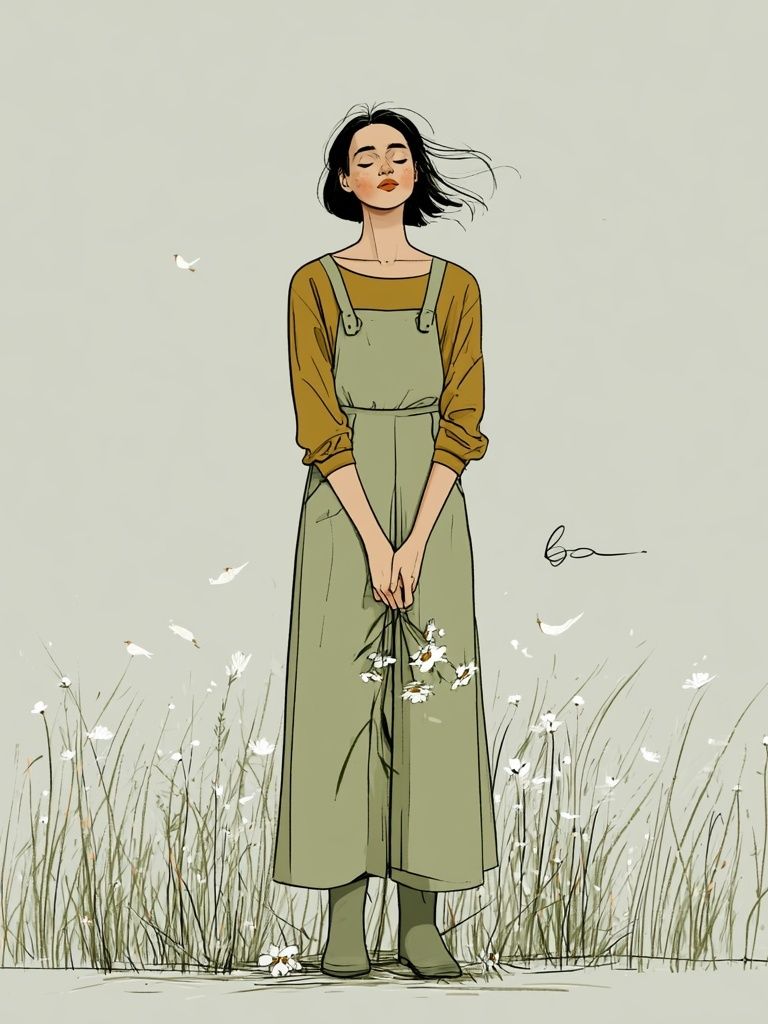 Girl in Meadow Illustration Poster. poster detail