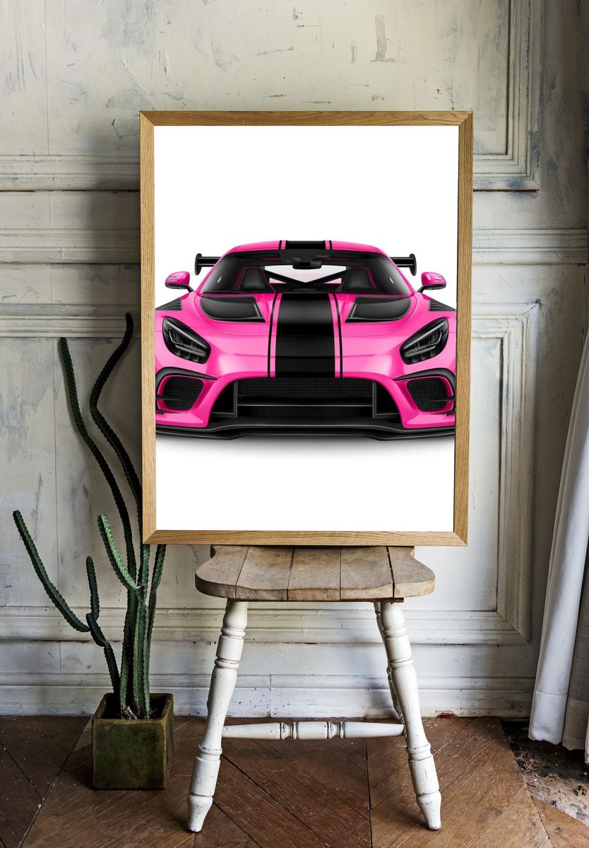 Pink Supercar Front View Poster. room preview