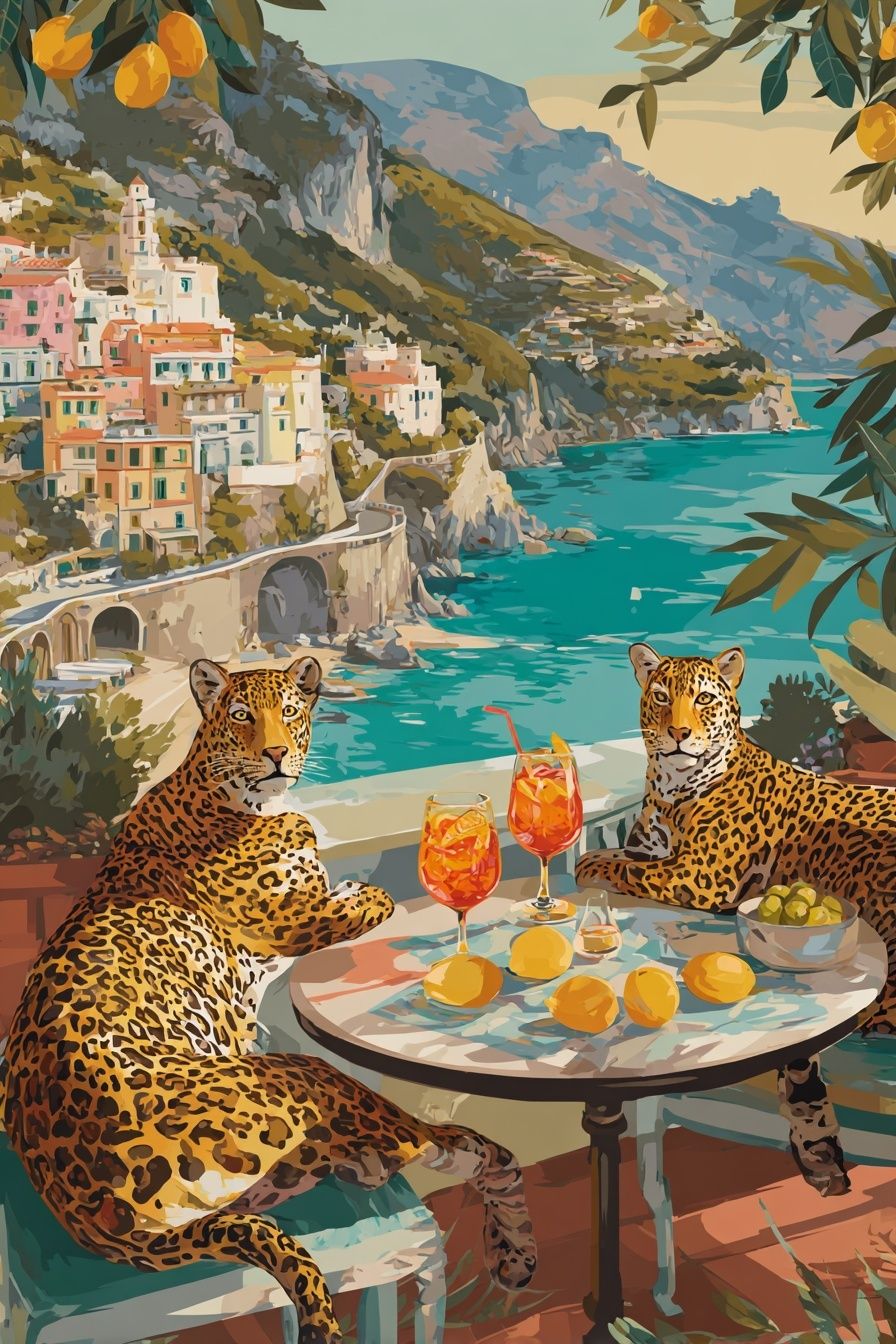Amalfi Leopards Illustration Poster. poster detail