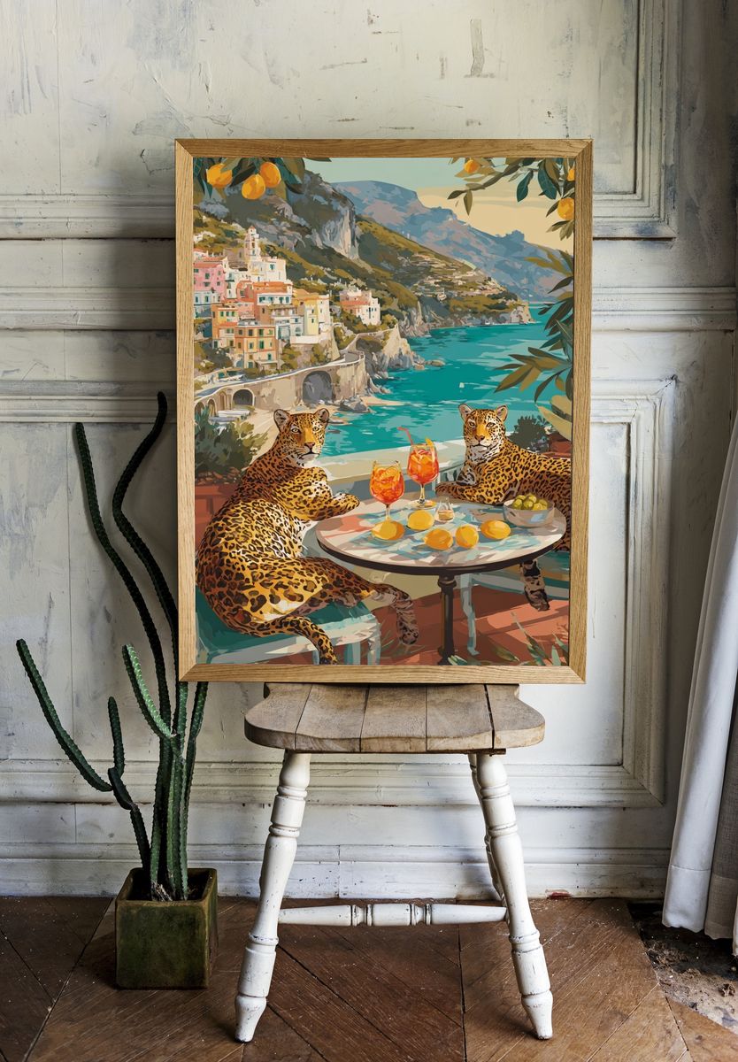 Amalfi Leopards Illustration Poster. room preview