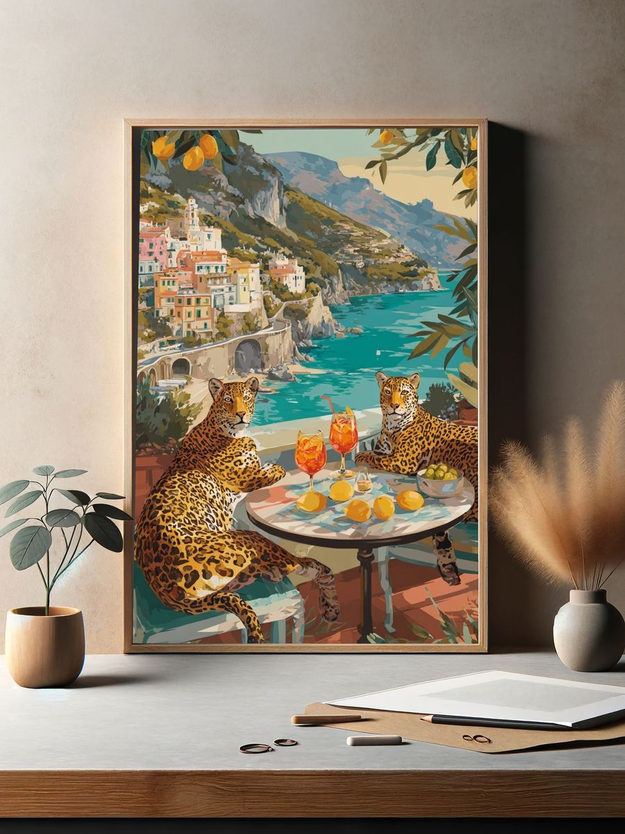 Amalfi Leopards Illustration Poster. — room view 2