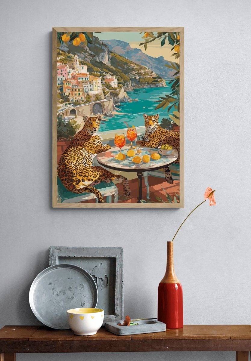 Amalfi Leopards Illustration Poster. — room view 3