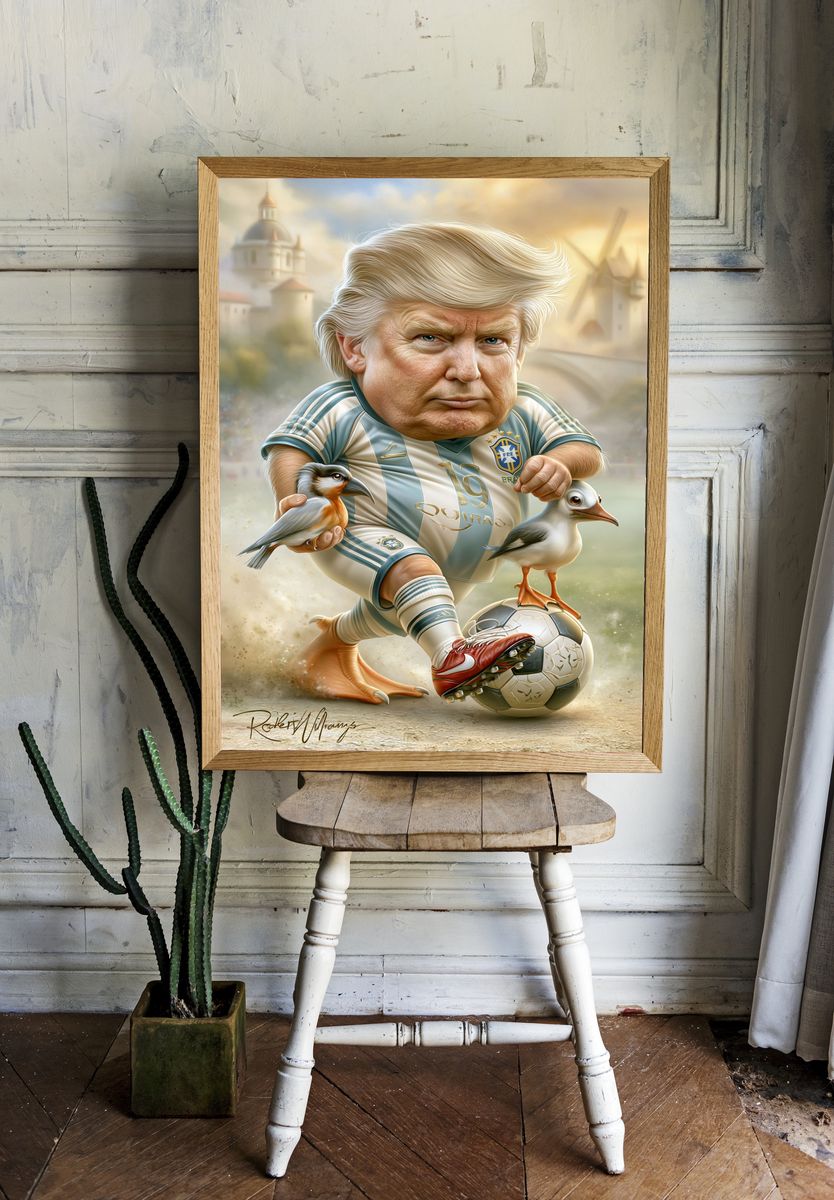 Trump Soccer Caricature Illustration Poster. — room view 1