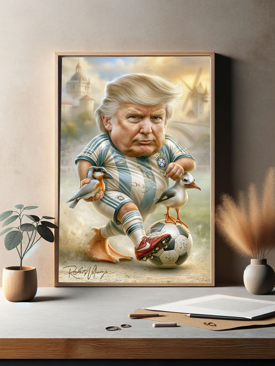 Trump Soccer Caricature Illustration Poster. — room view 2