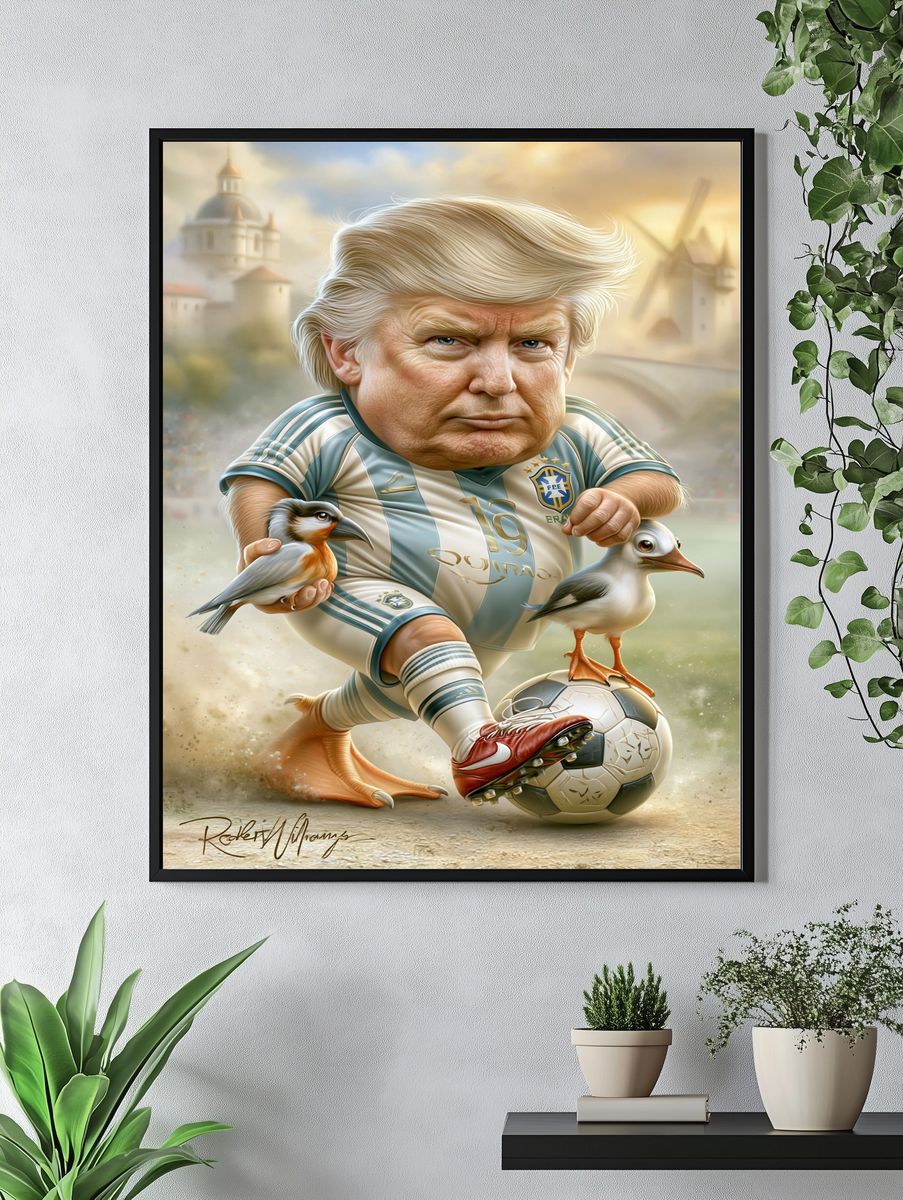 Trump Soccer Caricature Illustration Poster. — room view 4