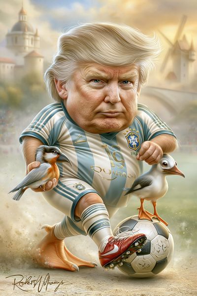 Trump Soccer Caricature Illustration Poster.
