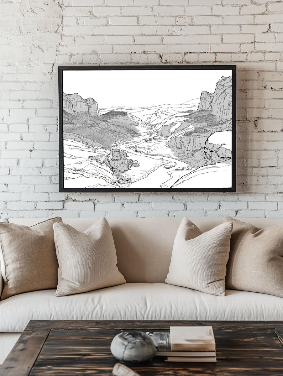 Snowy Canyon Line Art Poster. room preview
