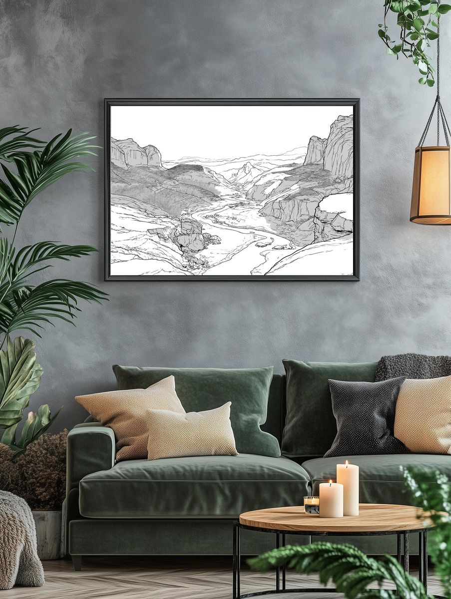 Snowy Canyon Line Art Poster. — room view 4