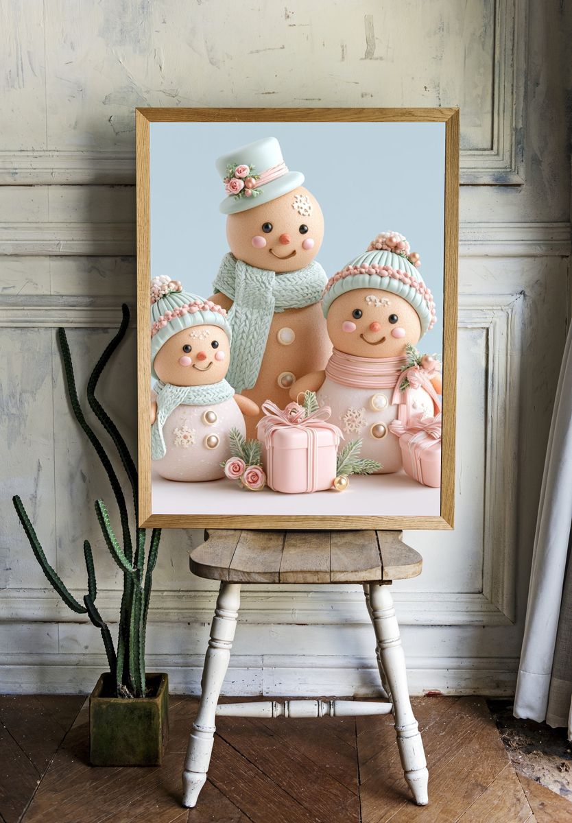 Pastel Snowman Family Illustration Poster. room preview