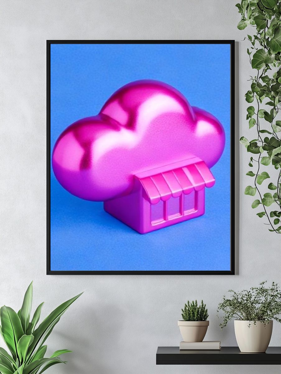 Pink Cloud Shop Illustration Poster. — room view 4