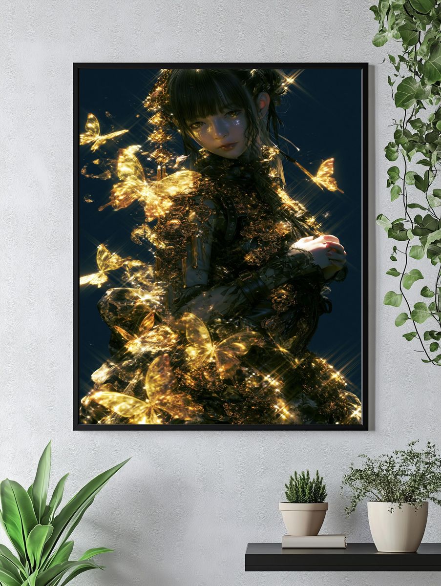 Golden Butterfly Girl Illustration Poster. — room view 4