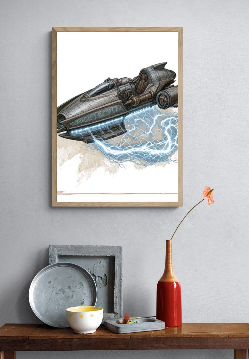 Sci-Fi Speeder Digital Art Poster. — room view 3