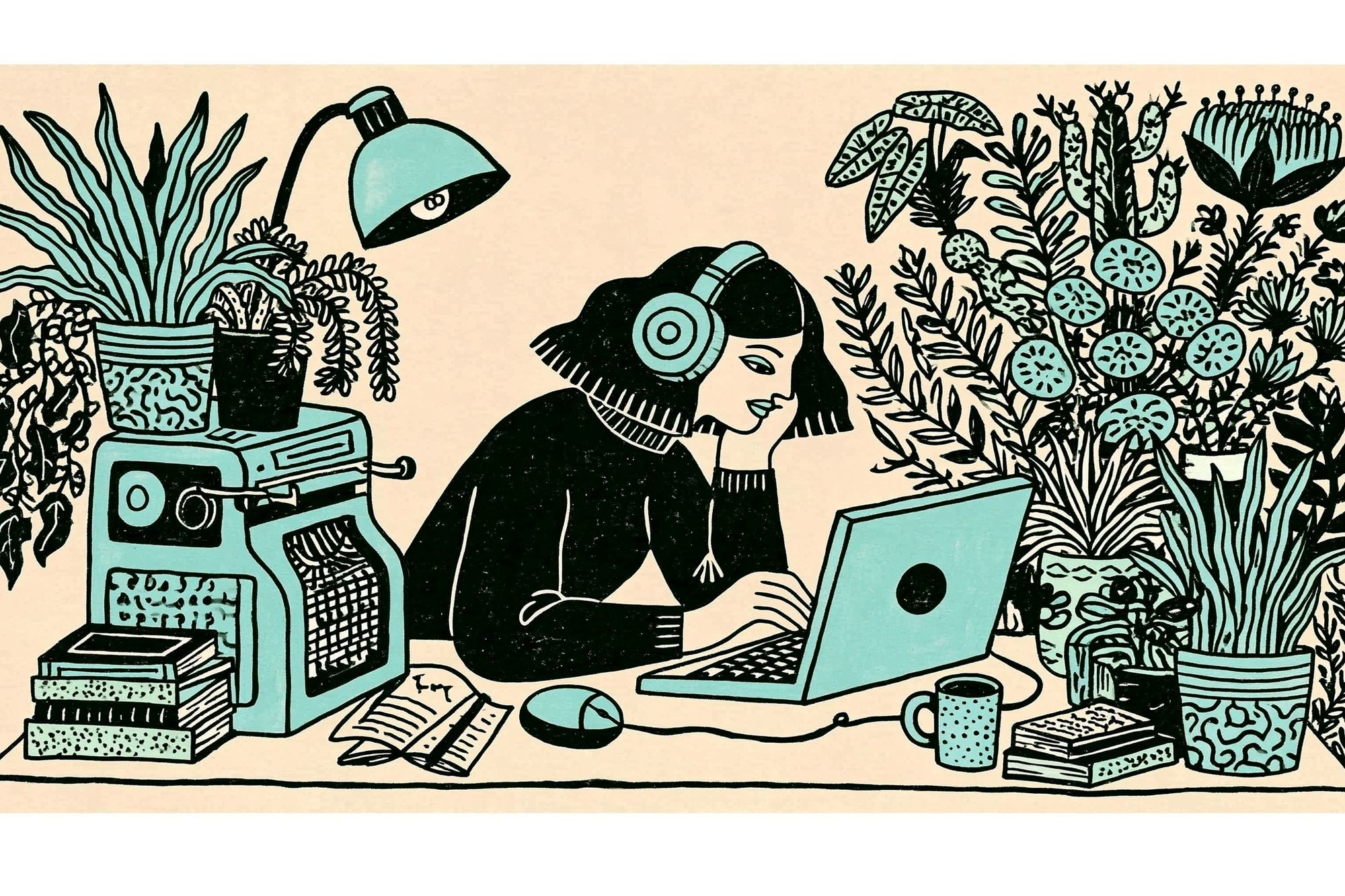 Plant Lover Workspace Illustration Poster. poster detail